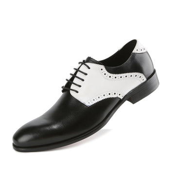 Men's Handcrafted Genuine Leather Brogue Contrast Dress Shoes