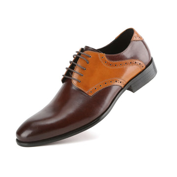 Men's Handcrafted Genuine Leather Brogue Contrast Dress Shoes