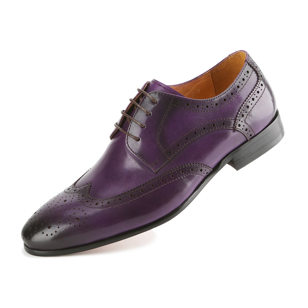 Gino Vitale Men's Handcrafted Genuine Leather Brogue Wingtip Medallion Dress Shoe DAILYHAUTE