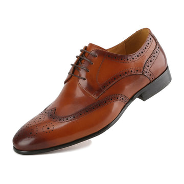 Men's Handcrafted Genuine Leather Wingtip Medallion Brogue Dress Shoes