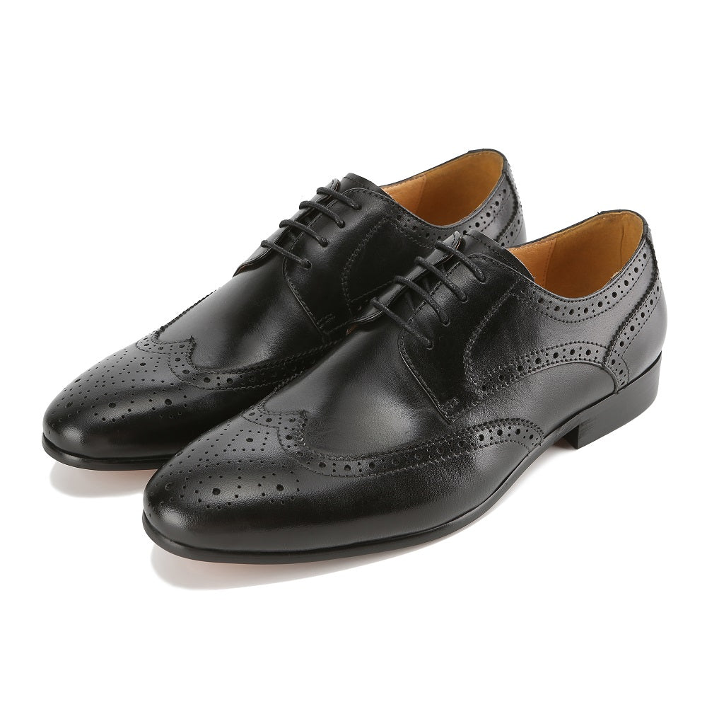Gino Vitale Men's Handcrafted Genuine Leather Brogue Wingtip Medallion Dress Shoe DAILYHAUTE
