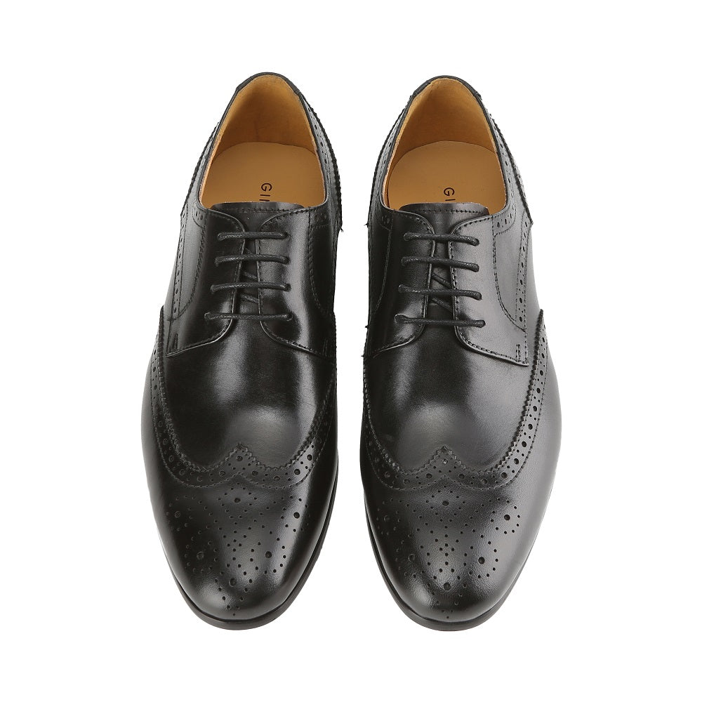 Gino Vitale Men's Handcrafted Genuine Leather Brogue Wingtip Medallion Dress Shoe DAILYHAUTE
