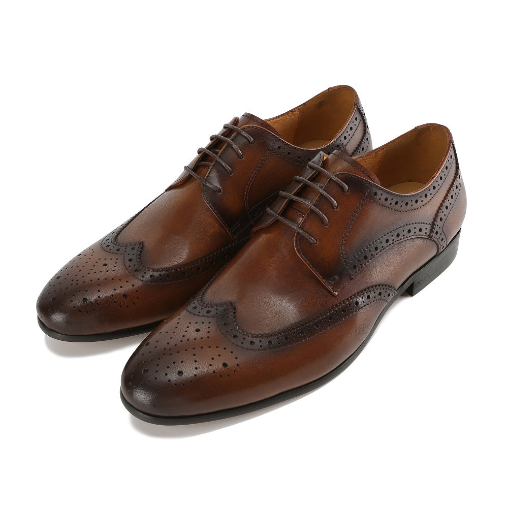 Gino Vitale Men's Handcrafted Genuine Leather Brogue Wingtip Medallion Dress Shoe DAILYHAUTE