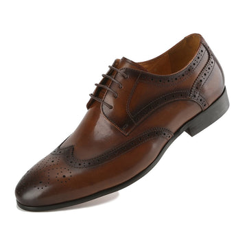 Men's Handcrafted Genuine Leather Wingtip Medallion Brogue Dress Shoes