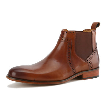 Men's Handcrafted Genuine Leather Chelsea Brogue Dress Boots