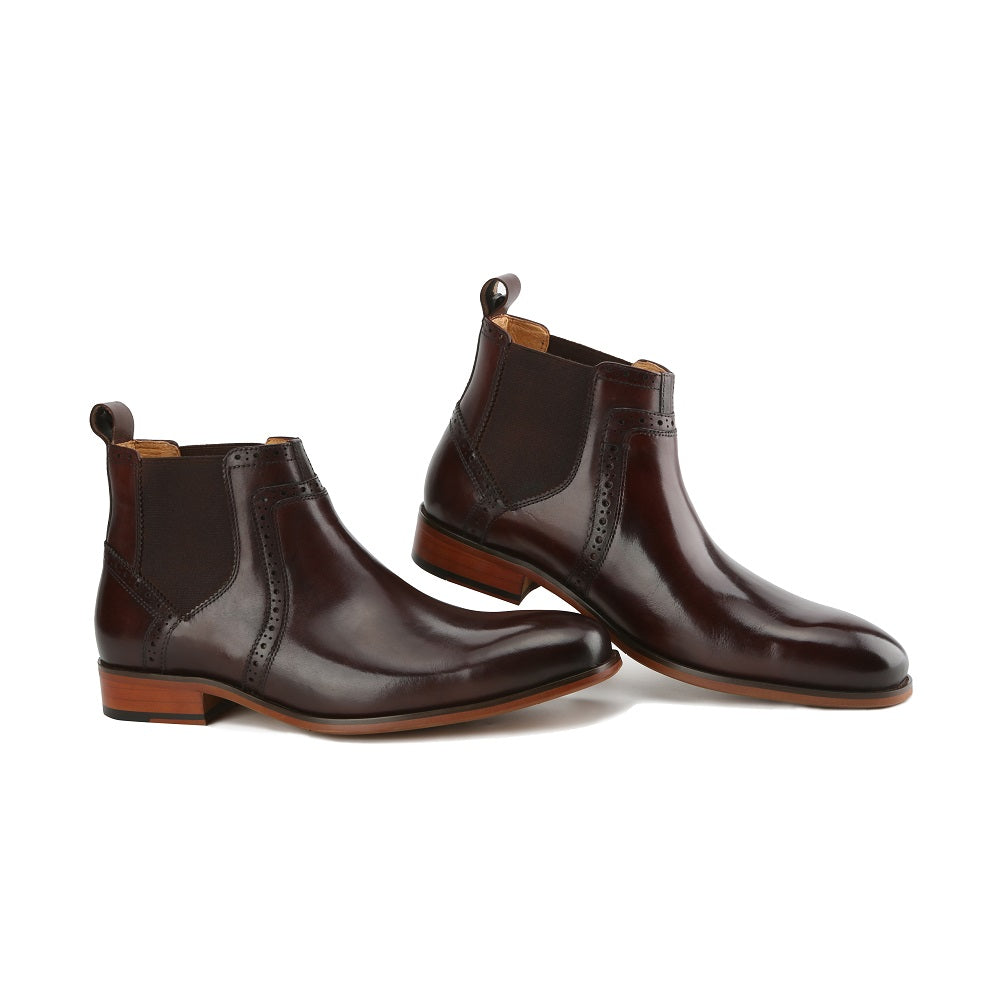 Gino Vitale Men's Handcrafted Genuine Leather Chelsea Brogue Dress Boot DAILYHAUTE