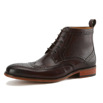 Men's Handcrafted Genuine Leather Lace-Up Brogue Dress Boots