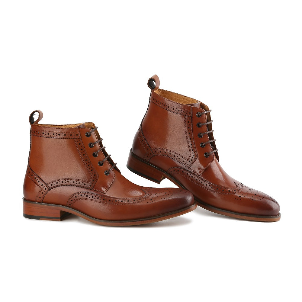 Gino Vitale Men's Handcrafted Genuine Leather Lace-Up Brogue Dress Boot DAILYHAUTE