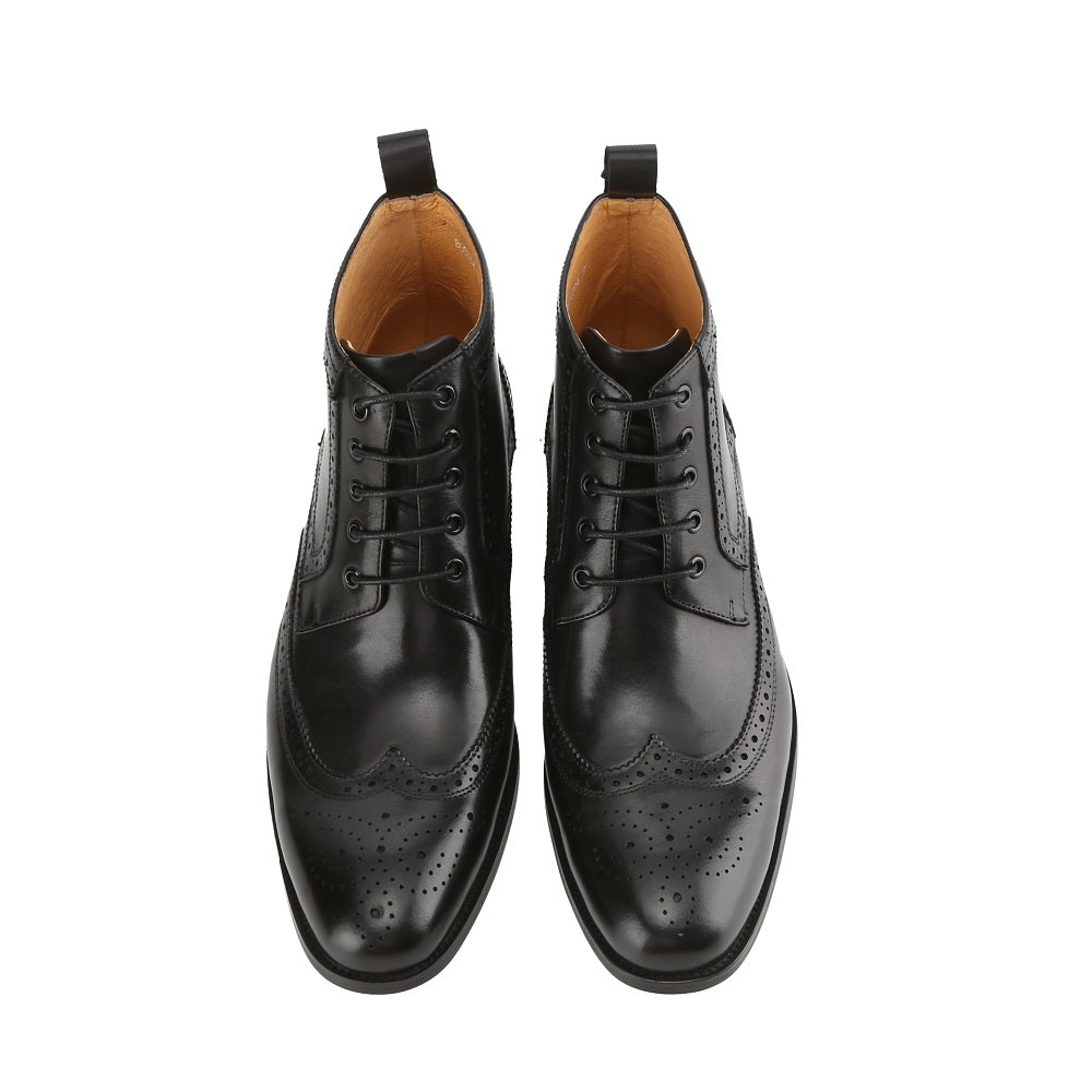 Gino Vitale Men's Handcrafted Genuine Leather Lace-Up Brogue Dress Boot DAILYHAUTE