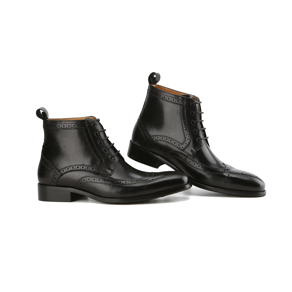 Gino Vitale Men's Handcrafted Genuine Leather Lace-Up Brogue Dress Boot DAILYHAUTE