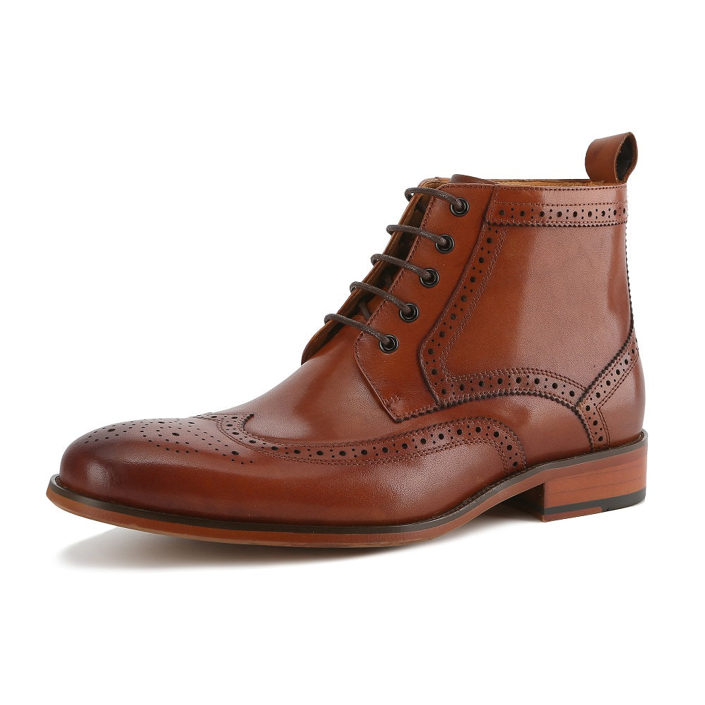 Gino Vitale Men's Handcrafted Genuine Leather Lace-Up Brogue Dress Boot DAILYHAUTE
