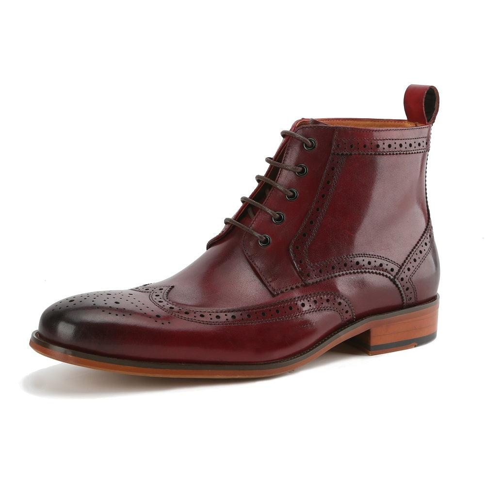 Gino Vitale Men's Handcrafted Genuine Leather Lace-Up Brogue Dress Boot DAILYHAUTE