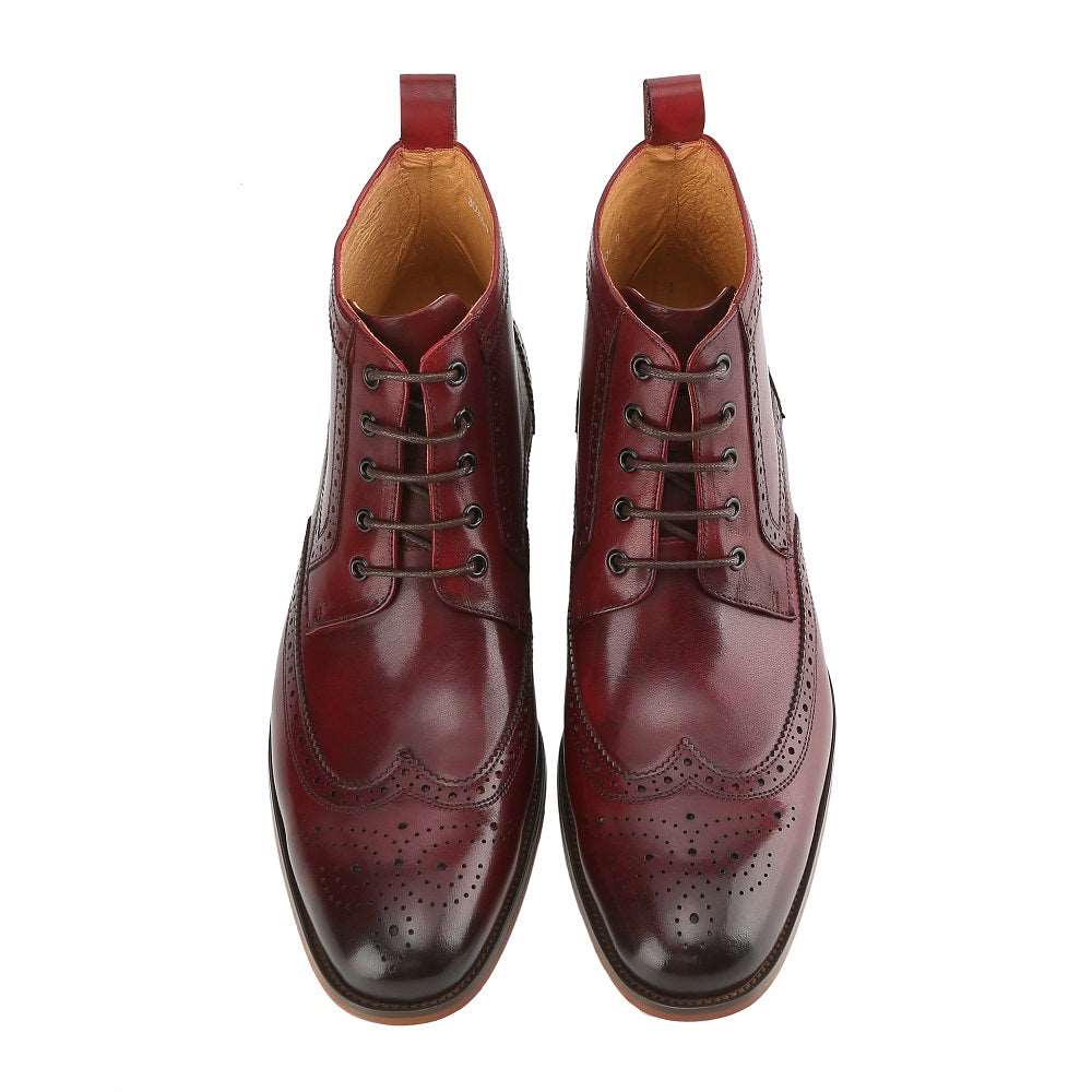 Gino Vitale Men's Handcrafted Genuine Leather Lace-Up Brogue Dress Boot DAILYHAUTE