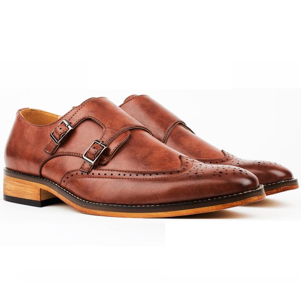Gino Vitale Men's Monk Strap Brogue Dress Shoes DAILYHAUTE