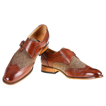 Men's Monk Strap Herringbone Dress Shoes