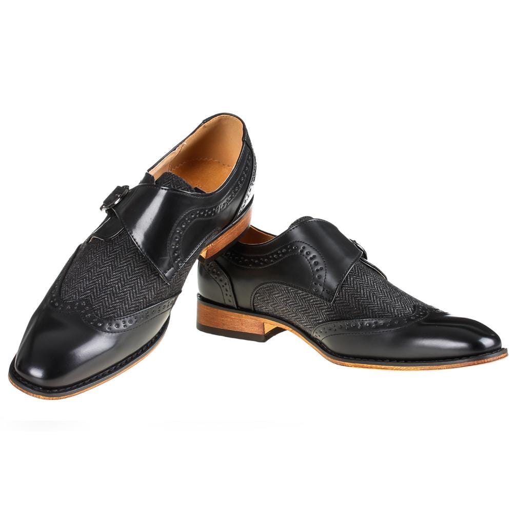 Gino Vitale Men's Monk Strap Herringbone Dress Shoes DAILYHAUTE