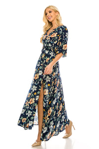 Haute Edition Button Down Elbow Sleeve Split Floral Maxi Dress with Plus DAILYHAUTE
