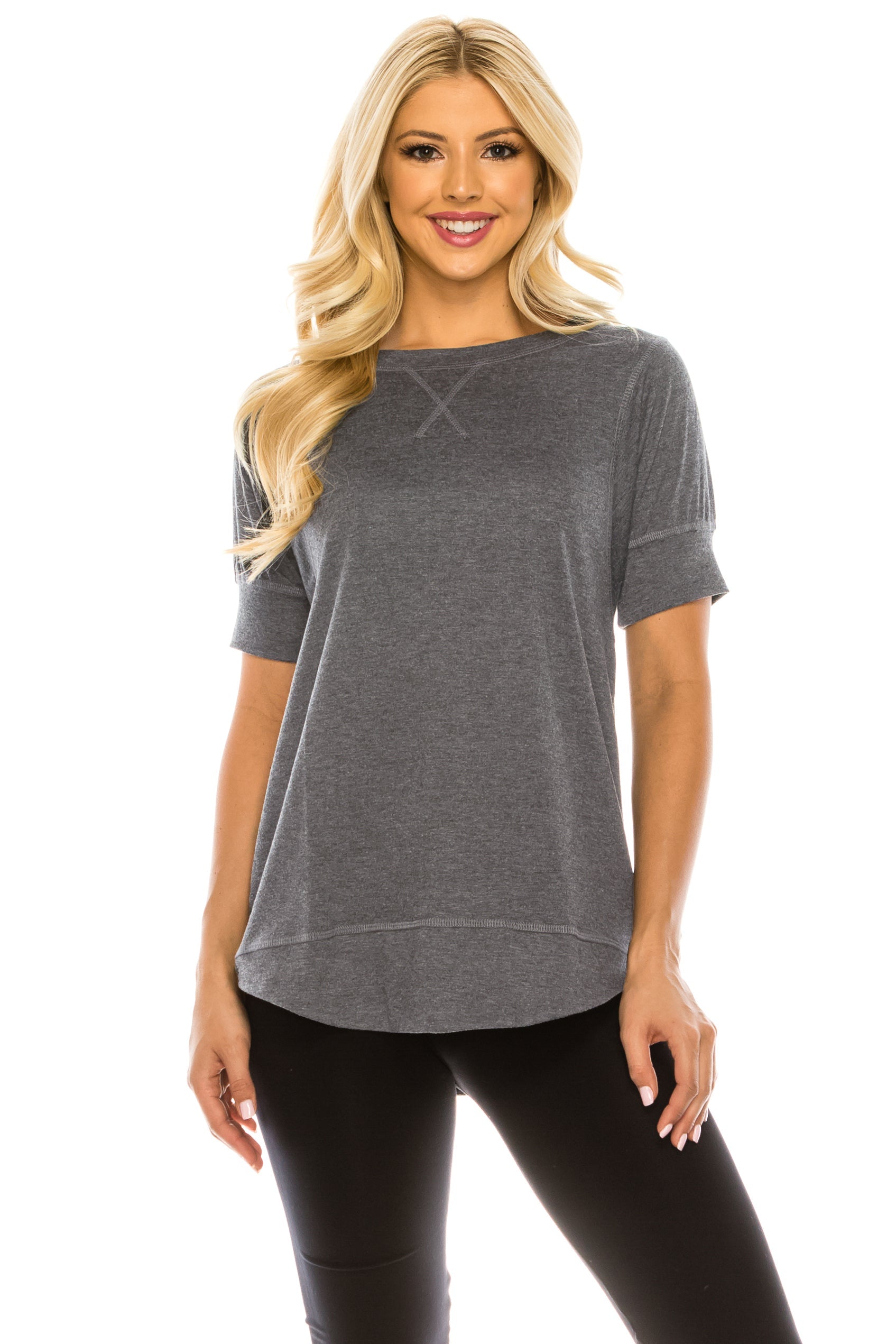 Haute Edition Casual Loose Fit Raglan Cross Stitch Comfy Tees. Plus Sizes Available DAILYHAUTE