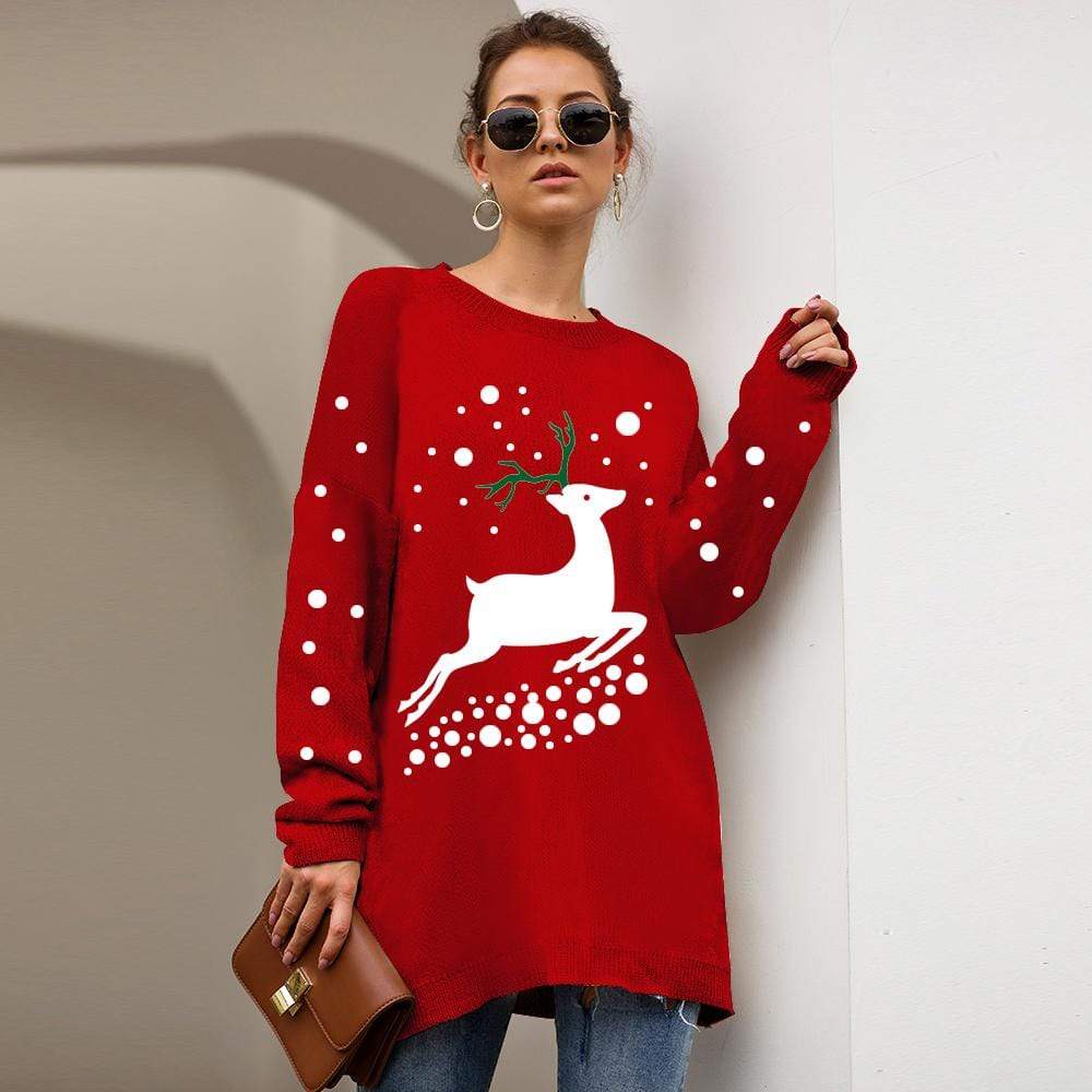 Haute Edition Christmas Tunic Length Crew Neck Pullover Thick Knit Sweater   DAILYHAUTE