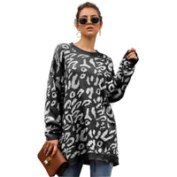 Haute Edition Leopard Print Tunic Length Crew Neck Pullover Thick Knit Sweater   DAILYHAUTE
