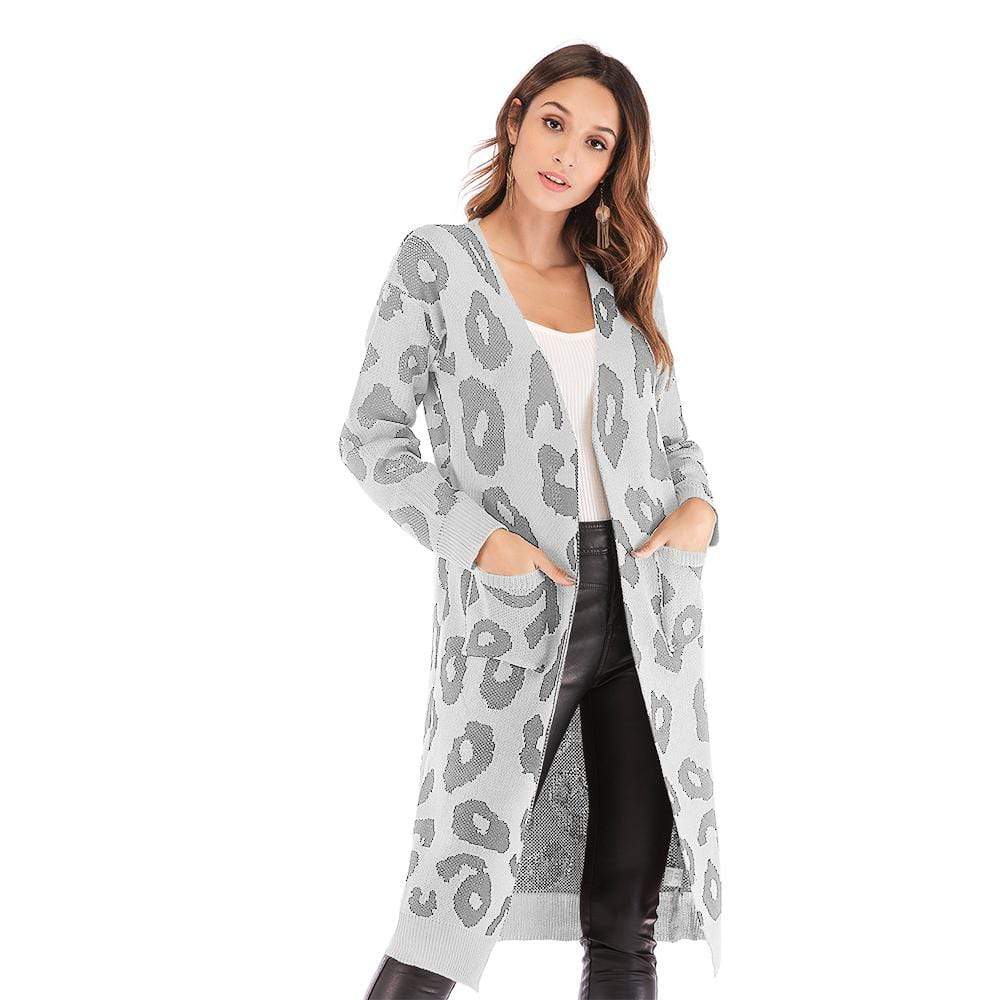 Haute Edition Open Front Long Length Sweater Knit Leopard Print Cardigan DAILYHAUTE