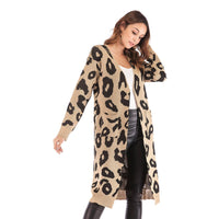 Haute Edition Open Front Long Length Sweater Knit Leopard Print Cardigan DAILYHAUTE