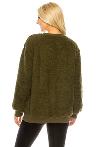 Haute Edition Pullover Crewneck Sherpa Fleece Sweatshirt DAILYHAUTE