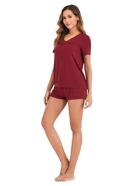 Haute Edition V-Neck Tee and Matching Short Lounge Pajama Set with Plus DAILYHAUTE