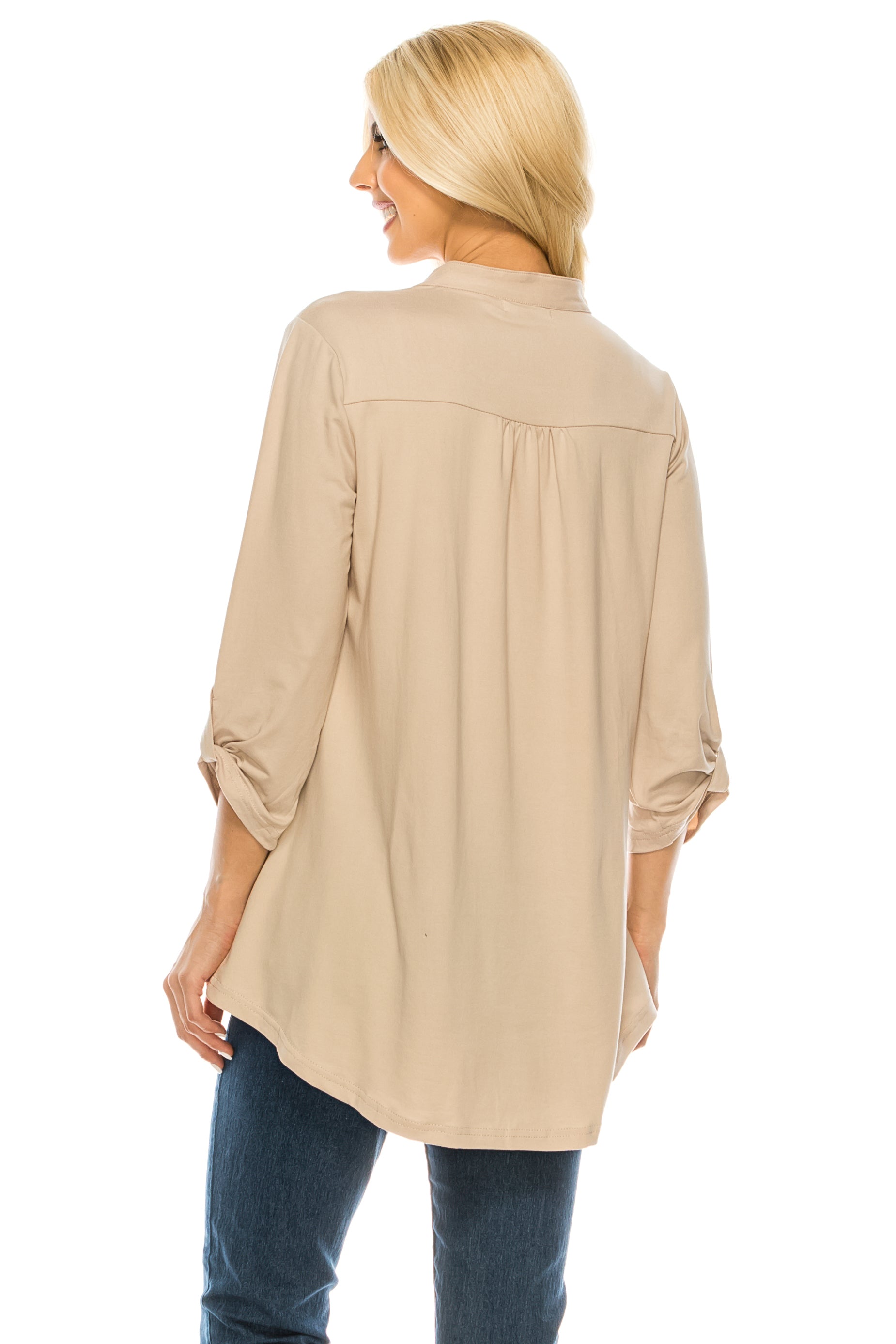 Haute Edition Women's 3/4 Sleeve Tunic Tops S-3X Solid. Plus size available. DAILYHAUTE