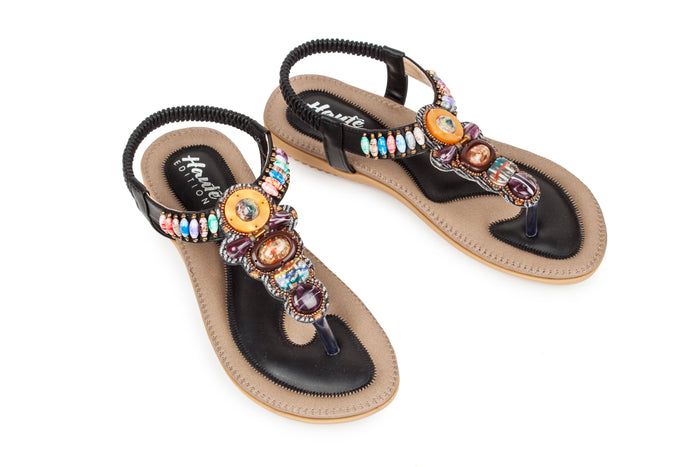 Haute Edition Women's Bohemian Beaded Elastic Slip on Comfort Sandals DAILYHAUTE