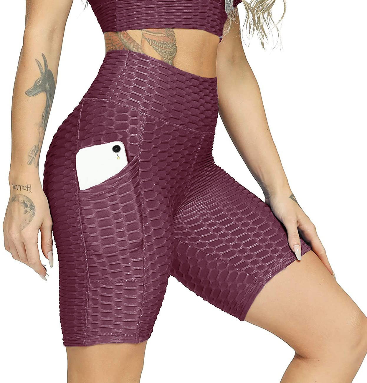 Haute Edition Women's Booty Lift Solid Color Biker Short with Pockets DAILYHAUTE