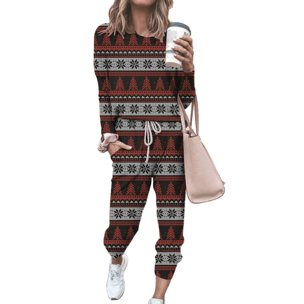 Haute Edition Women's Cozy Christmas Print 2-Piece Jogger Pajama Set
