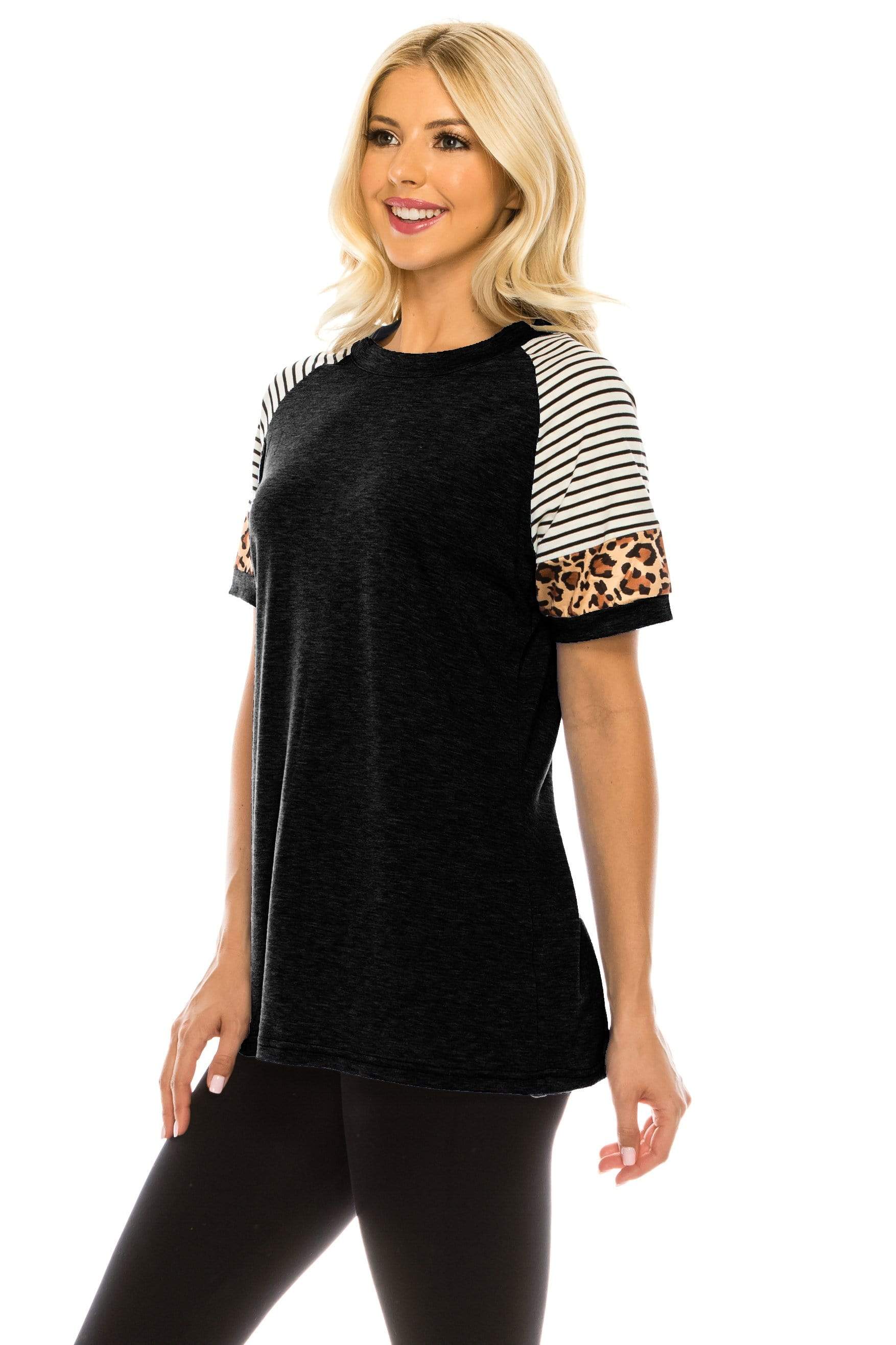 Haute Edition Women's Crew Neck Color Block Leopard Top. Plue Sizes Available DAILYHAUTE