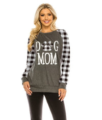 Haute Edition Women's Dog Mom Buffalo Plaid Sweatshirt with Dog Bandana 2-Piece Gift Set Daily Haute