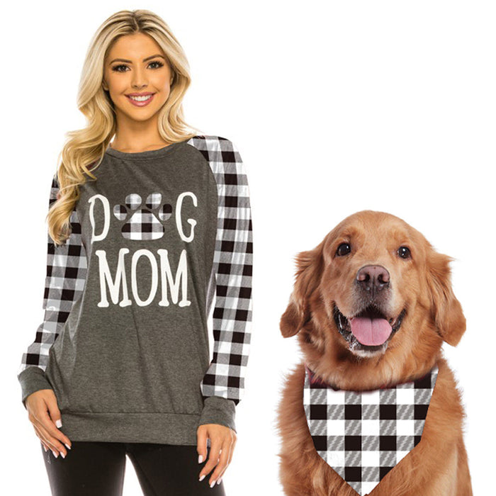 Haute Edition Women's Dog Mom Buffalo Plaid Sweatshirt with Dog Bandana 2-Piece Gift Set Daily Haute