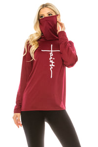 Haute Edition Women's Faith Print Cowl Neck Mask Top With With Plus Daily Haute