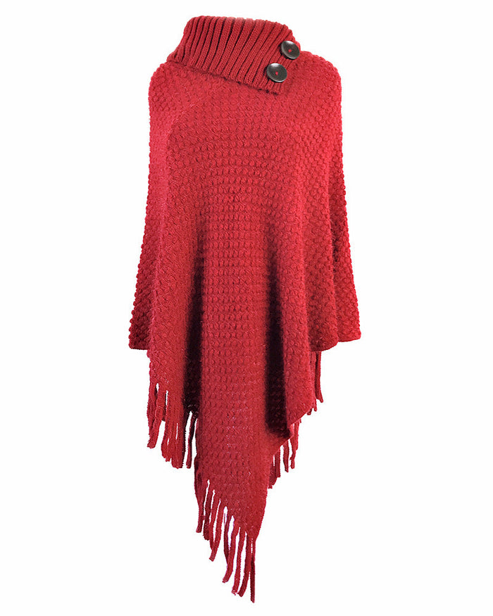 Haute Edition Women's Foldover Button Neck Sweater Knit Poncho. One size fits all (S-XL). Daily Haute
