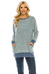 Haute Edition Women's Heather Contrast Slouchy Cozy Pocket Sweatshirt Tunic Daily Haute