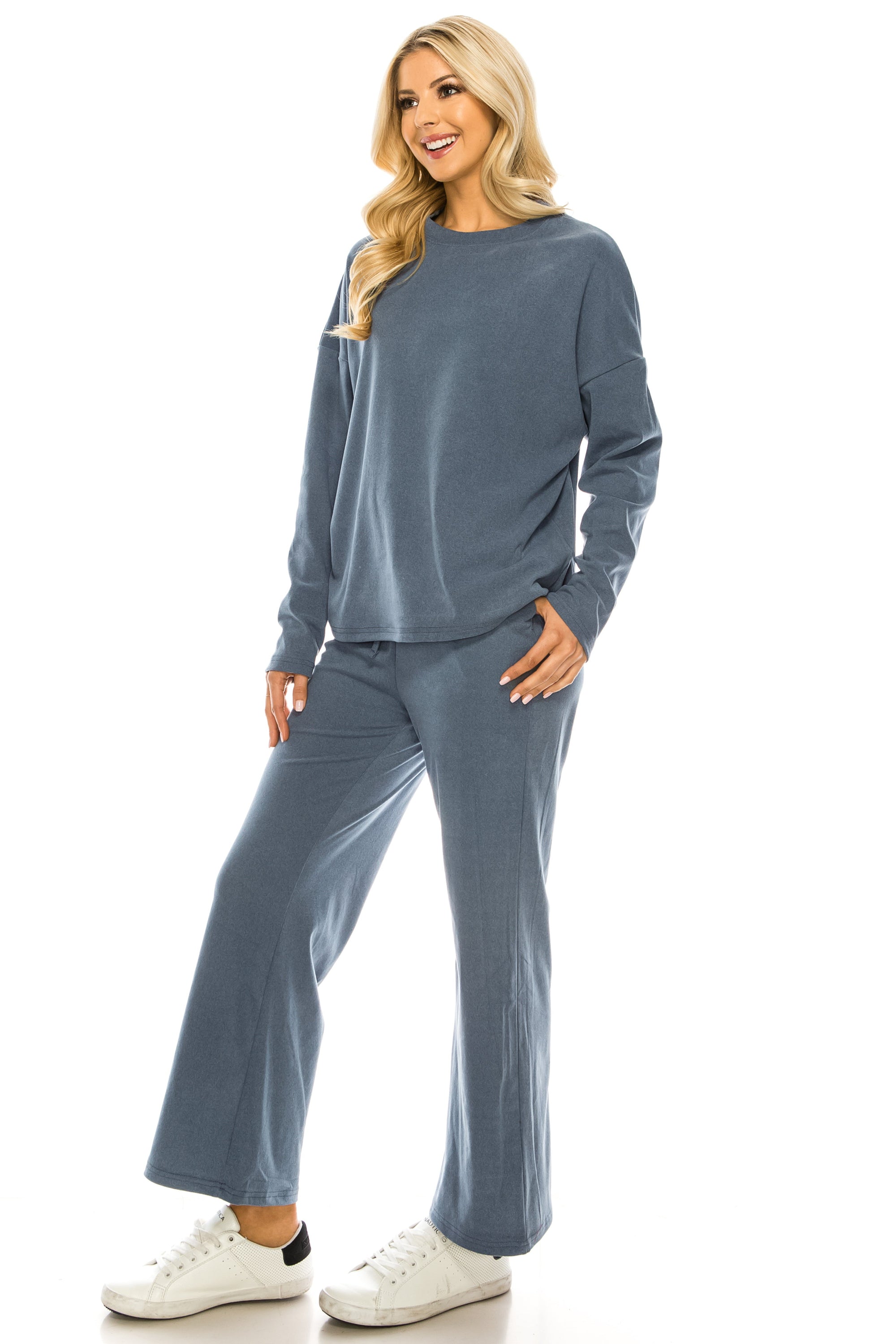 Haute Edition Women's Knit Lounge Set with Sweatshirt and Flared Pant Daily Haute
