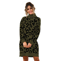 Haute Edition Women's Leopard Print Thick Knit Turtleneck Balloon Sleeve Sweater Dress Daily Haute