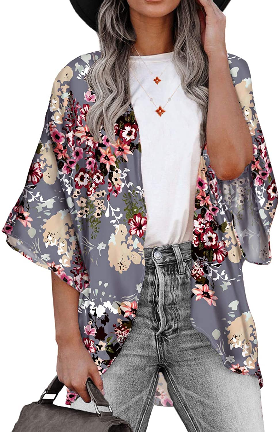 US Boho Womens Long Sleeve Lace Floral Kimono Cardigan Blouse