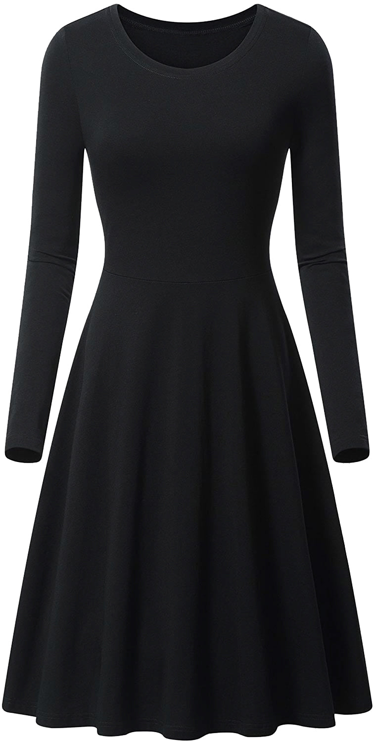 Haute Edition Women's Long Sleeve Solid Color Flared Skater Dress