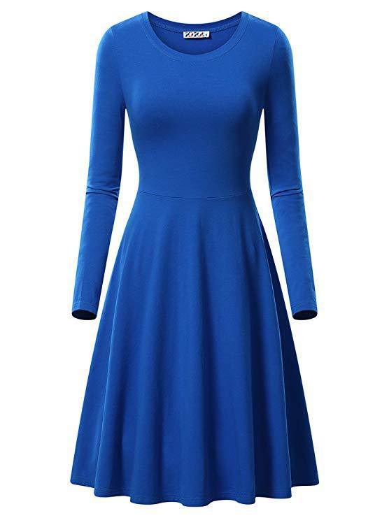 Haute Edition Women's Long Sleeve Solid Color Flared Skater Dress