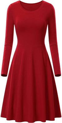 Haute Edition Women's Long Sleeve Solid Color Flared Skater Dress Daily Haute