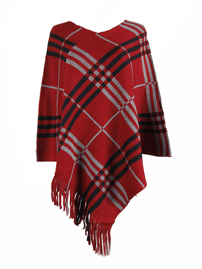 Haute Edition Women's Plaid Poncho with Fringe. One size fits all (S-XL). Daily Haute