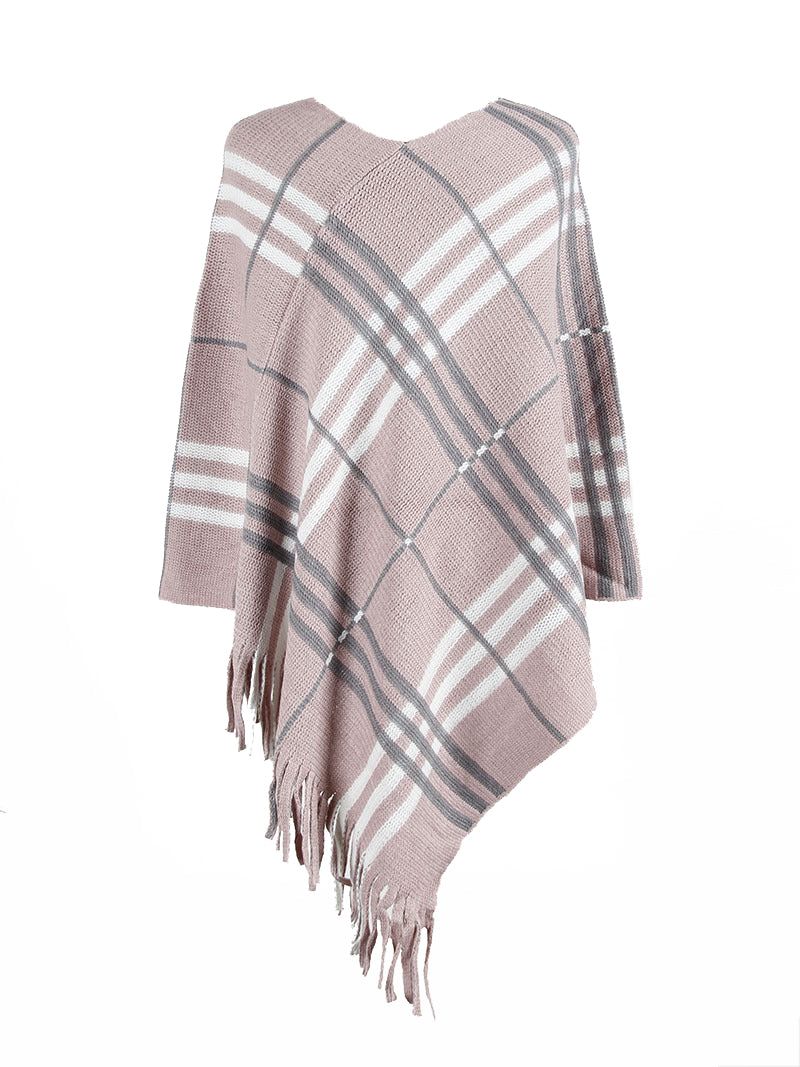 Haute Edition Women's Plaid Poncho with Fringe. One size fits all (S-XL). Daily Haute