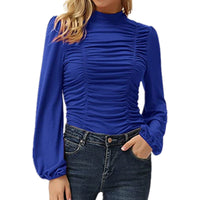 Haute Edition Women's Puff Sleeve Ruched Fitted Turtleneck Top Daily Haute