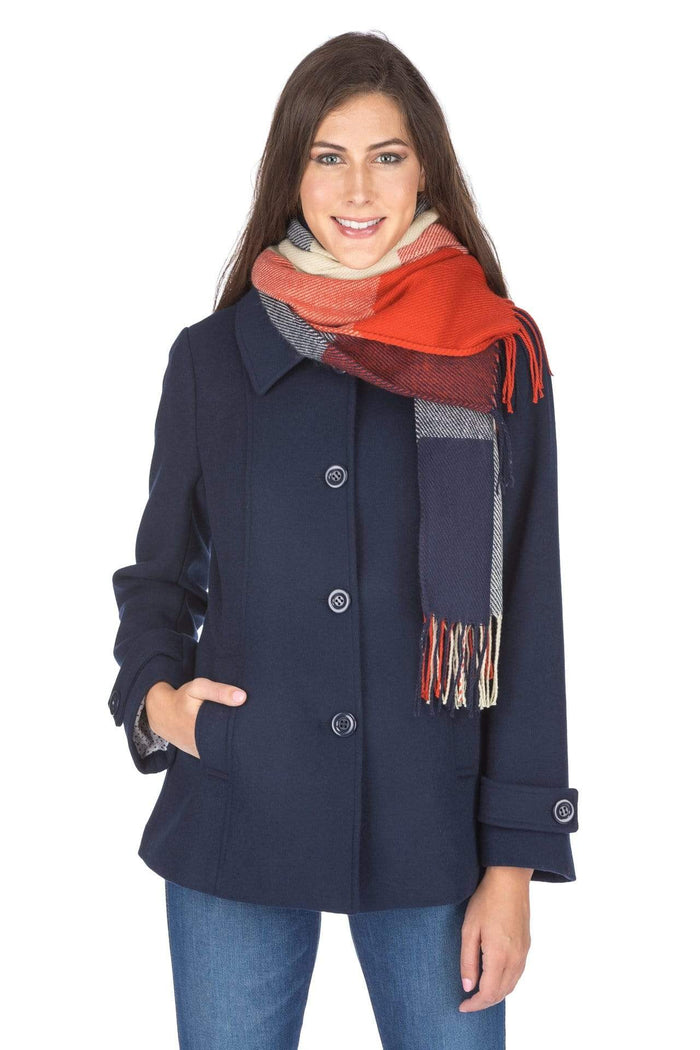 Haute Edition Women's Short Length Wool Blend Car Coat with Free Scarf Daily Haute