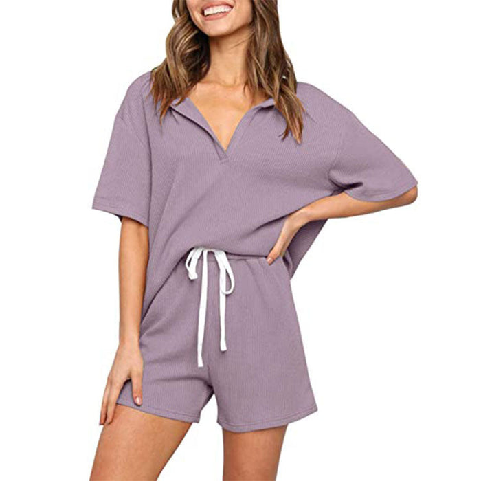 Haute Edition Women's Split Neck Tee And Shorts Lounge Pajama Set Daily Haute