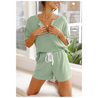 Haute Edition Women's Split Neck Tee And Shorts Lounge Pajama Set Daily Haute